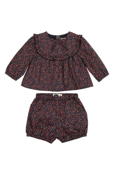 Maniere Babies' Manière Kids' Floral Top & Bubble Shorts Set In Brown