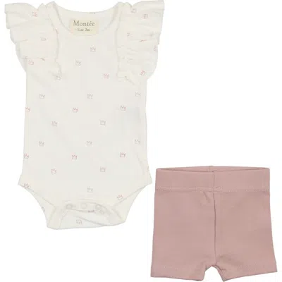Maniere Babies' Manière Kids' Flutter Sleeve Bodysuit & Shorts Set In White