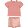 Maniere Manière Kids' Island Stripe Shirt & Shorts Set In Pink