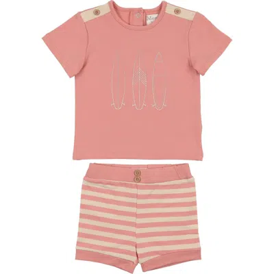 Maniere Babies' Manière Kids' Island Stripe Shirt & Shorts Set In Pink