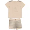 Maniere Manière Kids' Island Stripe Top & Shorts Set In Brown