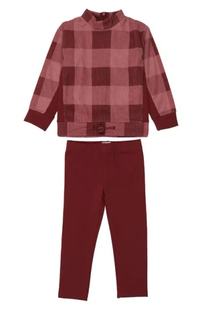 Maniere Babies' Manière Kids' Plaid Corduroy Top & Leggings Set In Brown