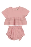 Maniere Babies' Manière Kids' Pleats 'n' Tiers Peplum Top & Shorts Set In Brown