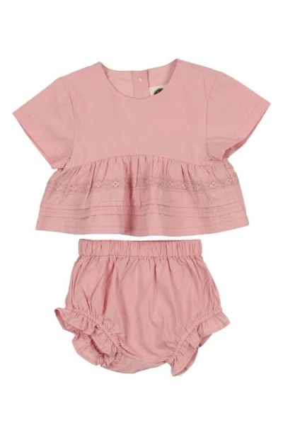 Maniere Babies' Manière Kids' Pleats 'n' Tiers Peplum Top & Shorts Set In Brown