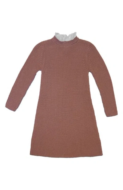 Maniere Babies' Manière Kids' Poplin Collar Long Sleeve Knit Dress In Brown