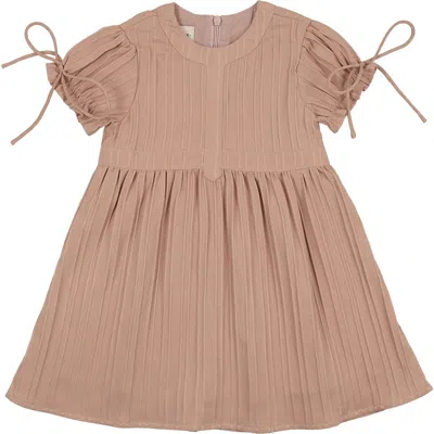 Maniere Babies' Manière Kids' Puff Sleeve Cotton Blend Dress In Brown