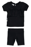 Maniere Manière Kids' Ruffle Top & Bike Shorts Set In Black