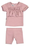 Maniere Manière Kids' Ruffle Top & Bike Shorts Set In Pink
