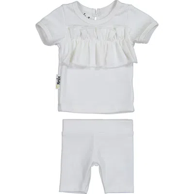 Maniere Babies' Manière Kids' Ruffle Top & Shorts Set In White