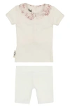 Maniere Manière Kids' Scalloped Collar Top & Pants Set In Neutral