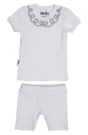 Maniere Manière Kids' Scalloped Collar Top & Shorts Set In Gray