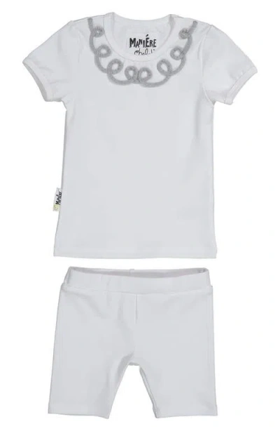 Maniere Babies' Manière Kids' Scalloped Collar Top & Shorts Set In Gray