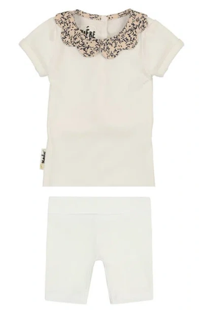 Maniere Babies' Manière Kids' Scalloped Collar Top & Shorts Set In White
