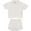 Maniere Manière Kids' Seersucker Polo & Shorts Set In White