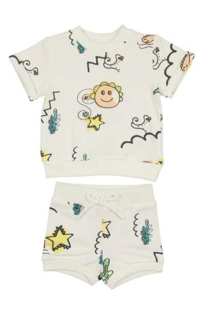 Maniere Babies' Manière Kids' Sketch Print Cotton Top & Shorts Set In White