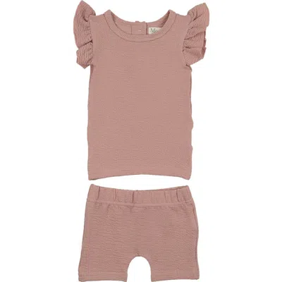 Maniere Babies' Manière Kids' Smocked Ruffle Top & Shorts Set In Purple