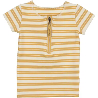 Maniere Babies' Manière Kids' Stripe Zip Short Sleeve Top In Yellow