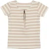 Maniere Babies' Manière Kids' Stripe Zip Short Sleeve Top In Neutral