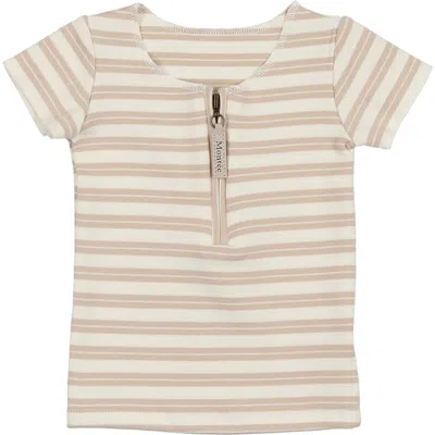 Maniere Babies' Manière Kids' Stripe Zip Short Sleeve Top In Neutral