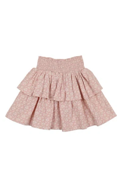 Maniere Babies' Manière Kids' Textured Floral Tiered Cotton Blend Skirt In Pink