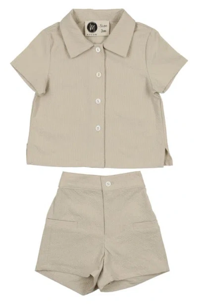Maniere Babies' Manière Kids' Textured Grid Button-up Shirt & Shorts Set In Neutral