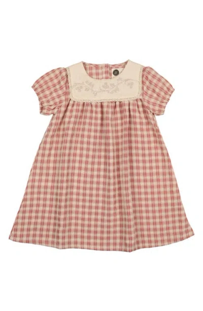 Maniere Babies' Manière Kids' Textured Plaid Stretch Cotton Dress In Pink