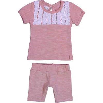 Maniere Babies' Manière Kids' Tuxedo Ruffle Top & Shorts Set In Pink