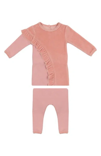 Maniere Babies' Manière Kids' Velour & French Terry Blend Long Sleeve Top & Pants Set In Pink