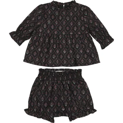 Maniere Babies' Manière Kids' Victorian Cotton Blend Top & Shorts Set In Black