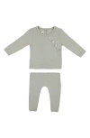 Maniere Manière Kids' Waffle Knit Cotton Blend Fitted Two-piece Pajamas In Green