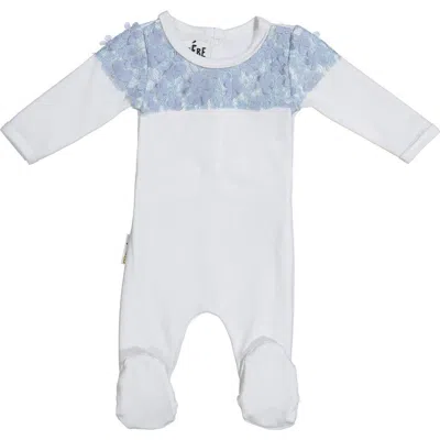 Maniere Babies' Manière Lace Yoke Footie In Blue