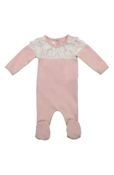 Maniere Babies' Manière Lace Yoke Footie In Pink