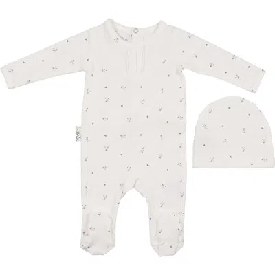 Maniere Babies' Manière Leaves & Pleats Footie & Hat Set In Black