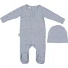 Maniere Manière Leaves & Pleats Footie & Hat Set In Blue