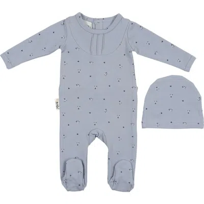 Maniere Babies' Manière Leaves & Pleats Footie & Hat Set In Blue