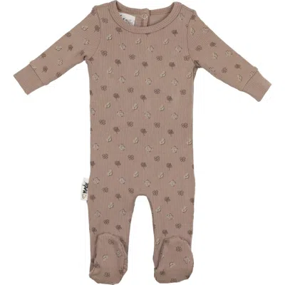 Maniere Babies' Manière Little Leaves Rib Cotton Blend Footie In Brown
