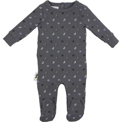 Maniere Babies' Manière Little Leaves Rib Cotton Blend Footie In Black