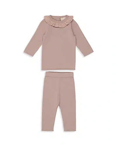 Maniere Maneire Girls' Flecked Collar Sweater & Pants Set - Baby, Little Kid In Pale Mauve