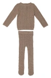 Maniere Manière Marled Cable Knit Long Sleeve Top & Pants Set In Brown