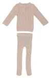 Maniere Babies' Manière Marled Cable Knit Long Sleeve Top & Pants Set In Brown