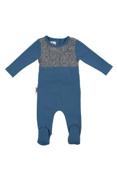 Maniere Babies' Metallic Smocked Bodice Footie In Denim Blue