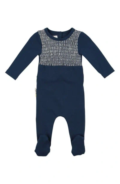 Maniere Babies' Metallic Smocked Bodice Footie In Royal Blue