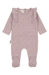 Maniere Manière Petals & Polka Dots Ruffle Accent Cotton Footie In Purple