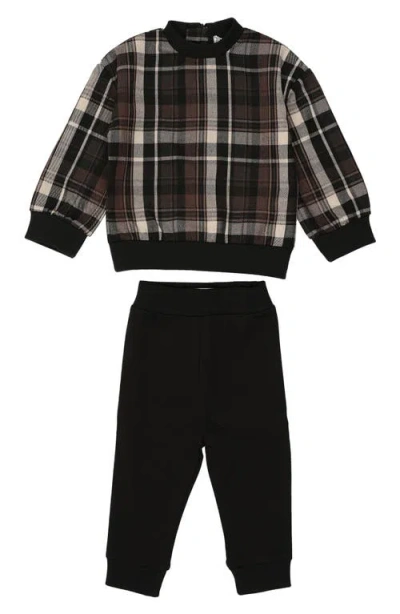 Maniere Babies' Manière Plaid Top & Joggers Set In Black