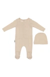 Maniere Manière Pocket Pointelle Footie & Hat Set In Gold