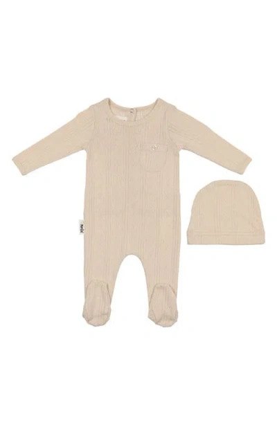 Maniere Babies' Manière Pocket Pointelle Footie & Hat Set In Gold