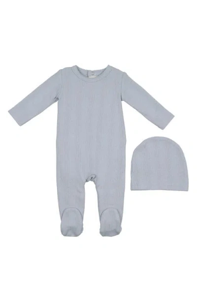 Maniere Babies' Manière Pointelle Cotton Blend Footie & Beanie Set In Blue