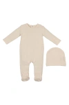 Maniere Manière Pointelle Cotton Blend Footie & Beanie Set In Neutral