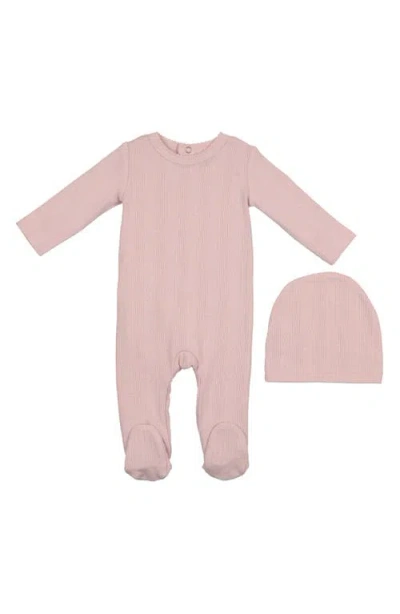 Maniere Babies' Manière Pointelle Cotton Blend Footie & Beanie Set In Pink