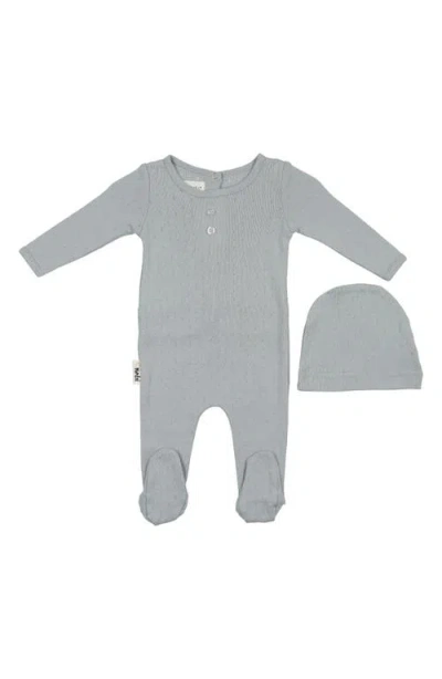 Maniere Babies' Manière Pointelle Footie & Beanie Set In Gray